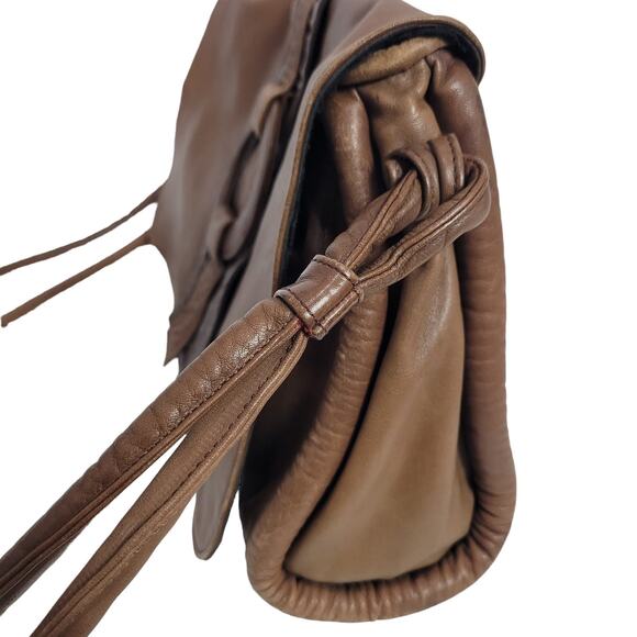 Leather Messenger Bag Vintage Brown Patchwork Pieced Shoulder Crossbody Slouchy - Picture 6 of 16